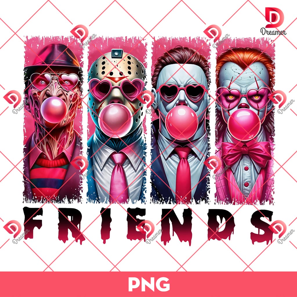 Pink Horror Friends PNG, Horror Killers Halloween PNG