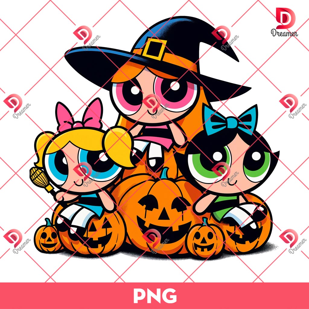 Powerpuff Girls Halloween PNG, Powerpuff Girl Witch PNG, Happy Halloween PNG