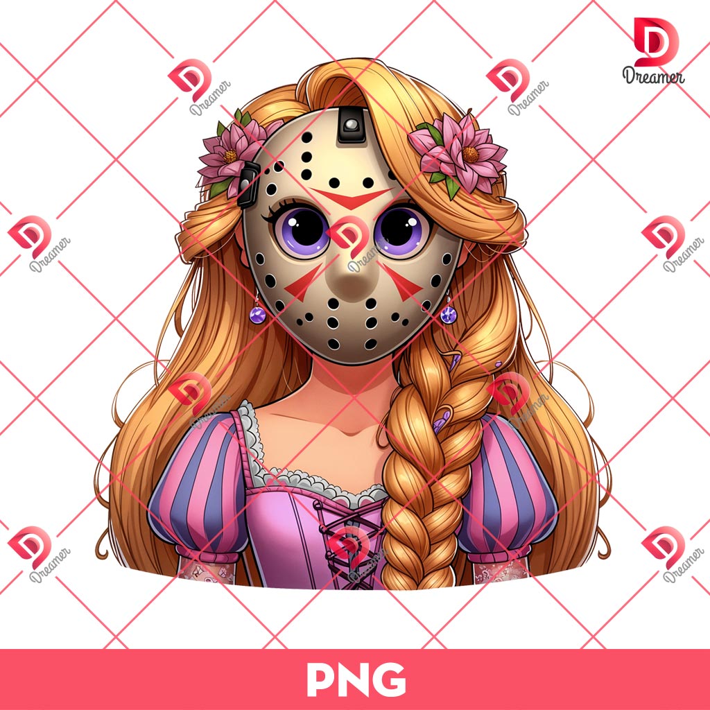 Rapunzel Princess Jason Voorhees PNG, Disney Princess Horror Characters PNG, Halloween PNG