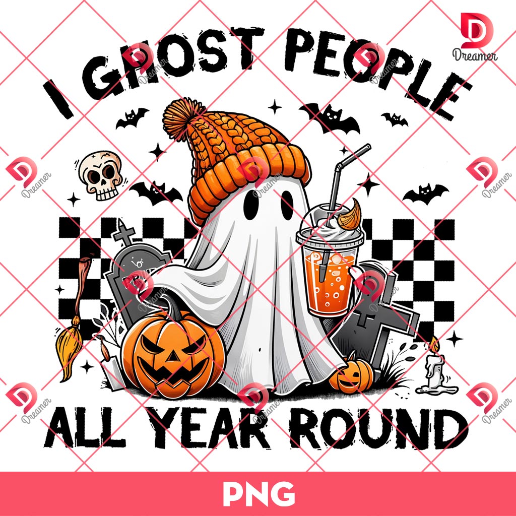 Retro Halloween I Ghost People All Year Round PNG, Halloween Ghost Coffee PNG