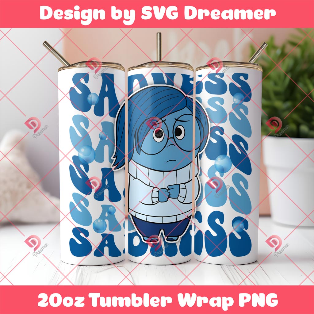 Sadness Inside Out Tumbler Wrap 20oz PNG, Inside Out 2 Movie Tumbler Wrap PNG