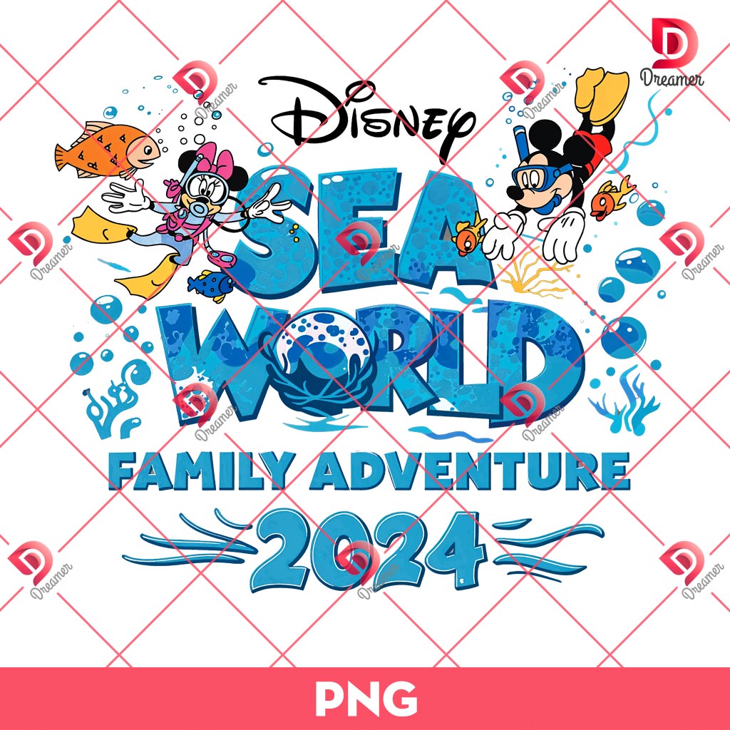Seaworld Family Adventure PNG, Disney Mickey Minnie Seaworld 2024 PNG