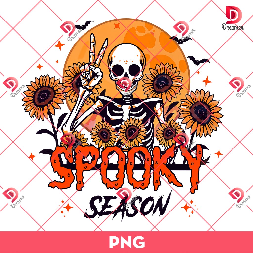 Skeleton Spooky Season PNG, Halloween Skeleton PNG, Skeleton And Sunflowers PNG
