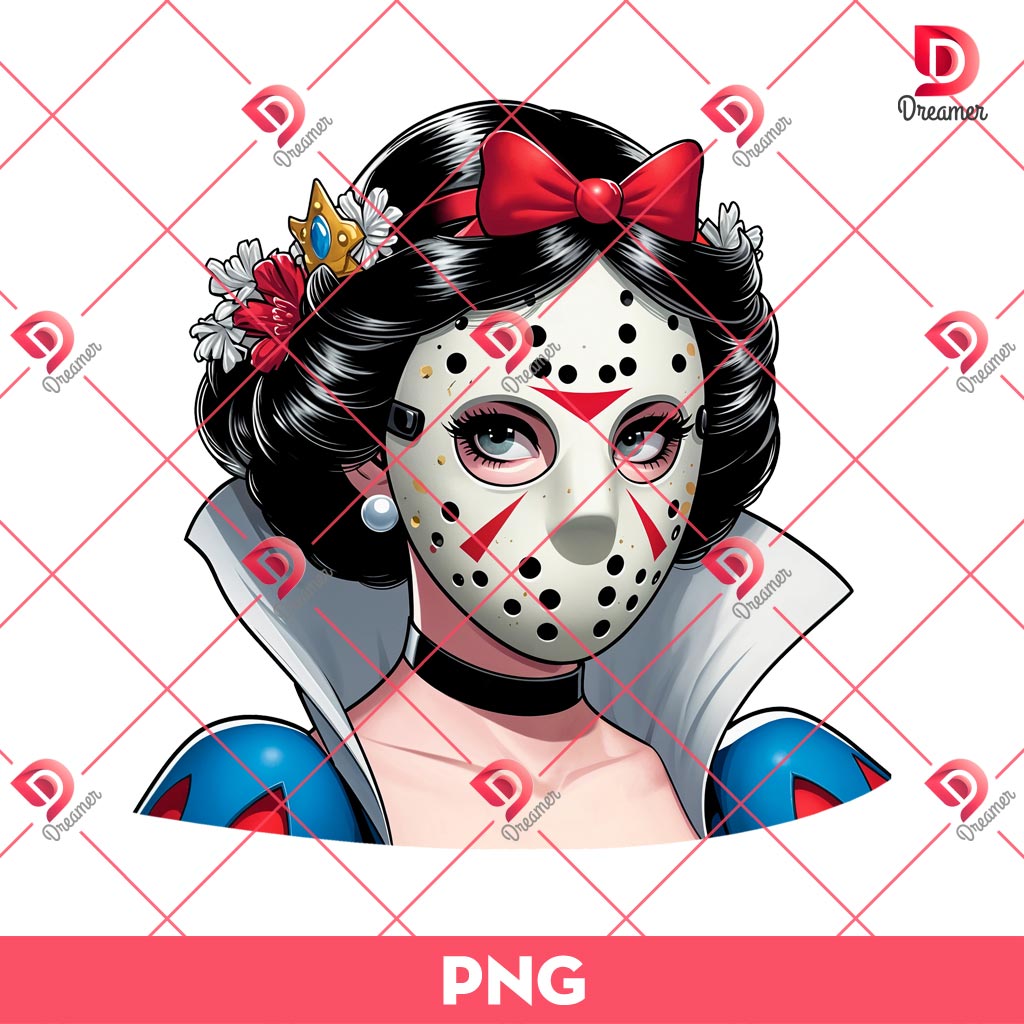 Snow White Princess Jason Voorhees PNG, Disney Princess Horror Characters PNG, Halloween PNG