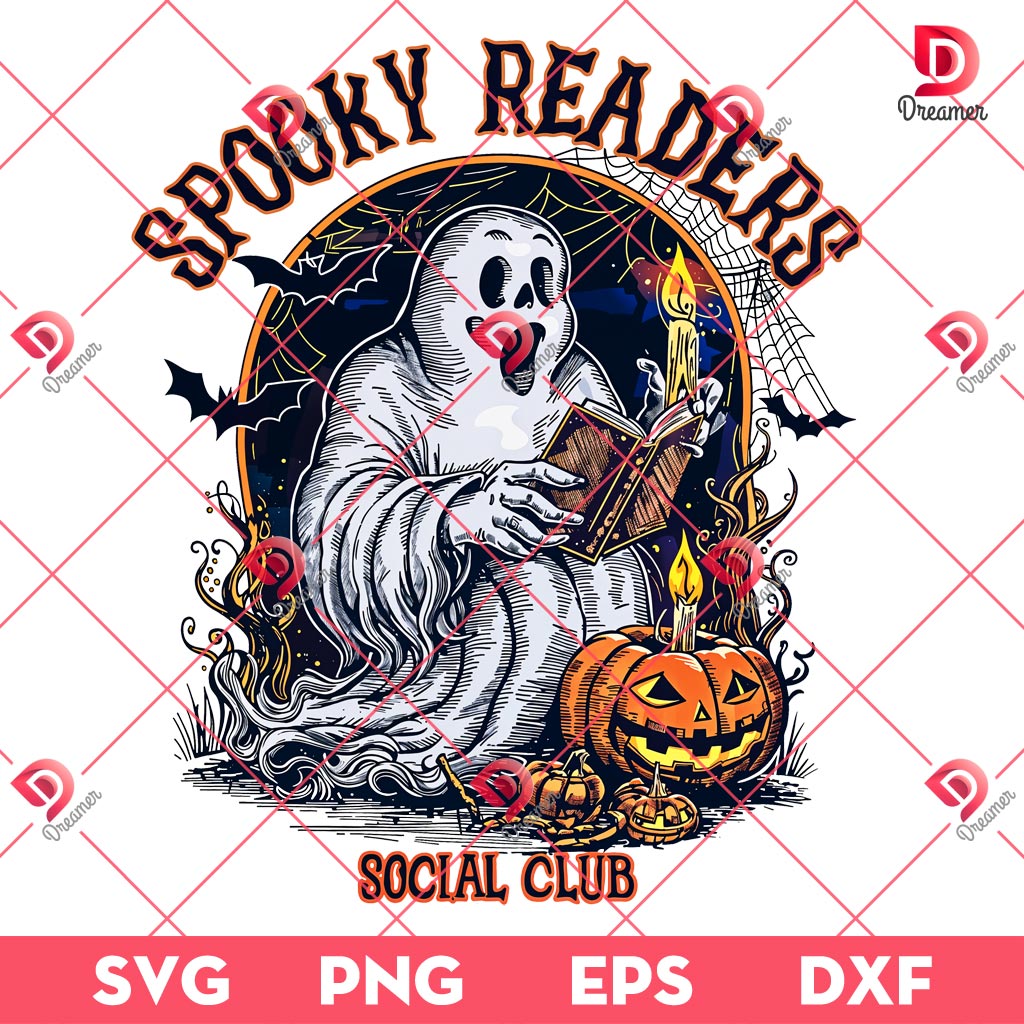 Spooky Readers Social Club PNG, Ghost Readers Book PNG, Ghost Pumpkin Halloween PNG