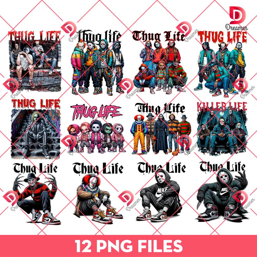 Thug Life Halloween Killers Bundle PNG, Horror Characters Thug Life PNG Bundle