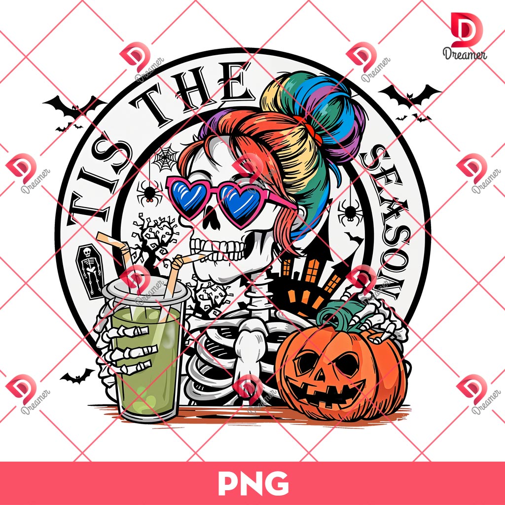 Tis The Season Skeleton PNG, Halloween Skeleton And Pumpkin PNG
