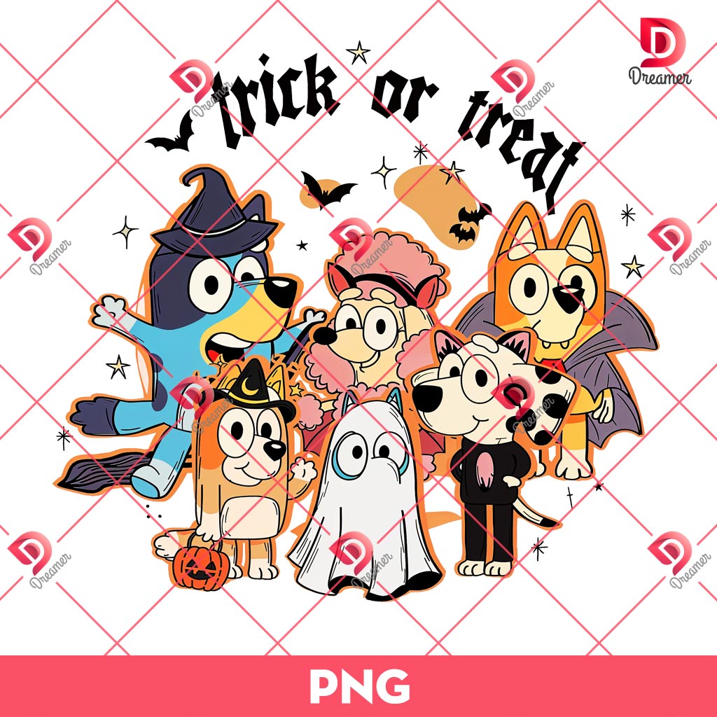 Trick Or Treat Bluey Bingo Halloween PNG, Halloween Bluey Bingo PNG