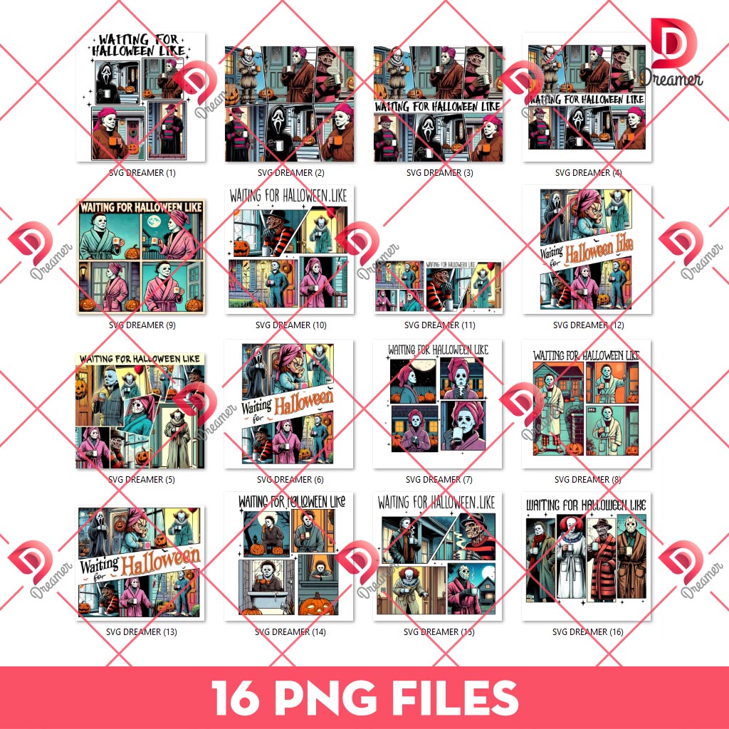 Waiting For Halloween Like Horror Characters PNG Bundle, Horror Characters Halloween PNG Bundle