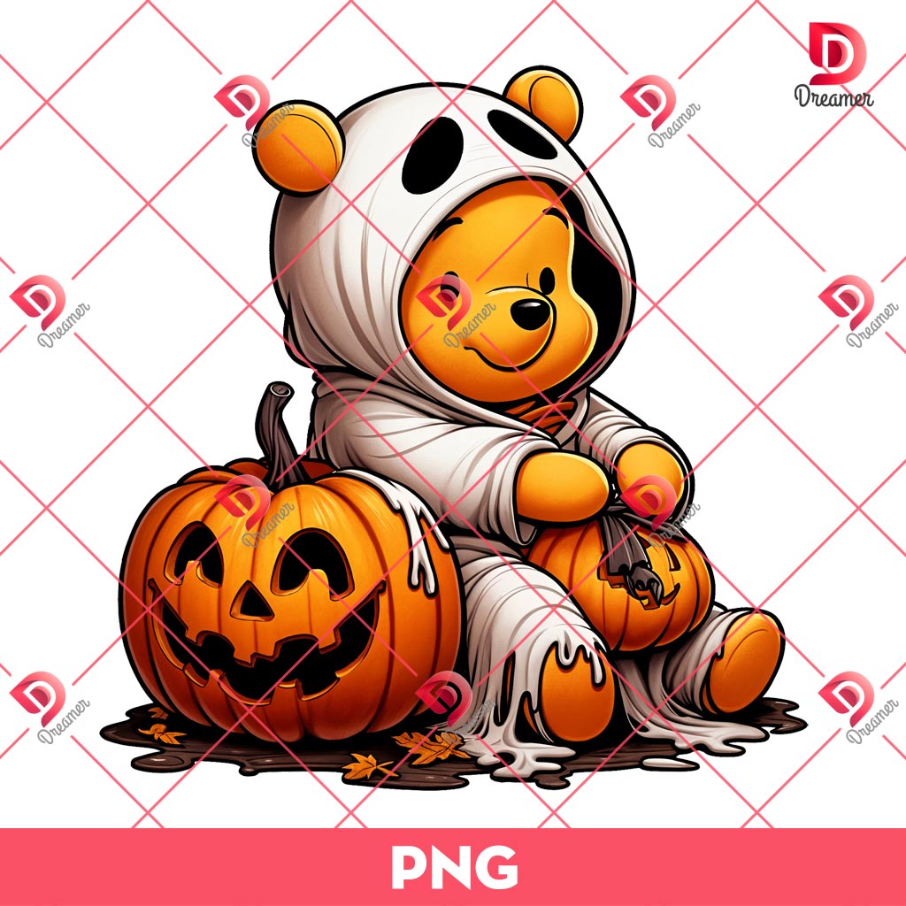 Winnie The Pooh Halloween PNG, Pooh Bear And Pumpkin Halloween PNG, Spooky Season PNG