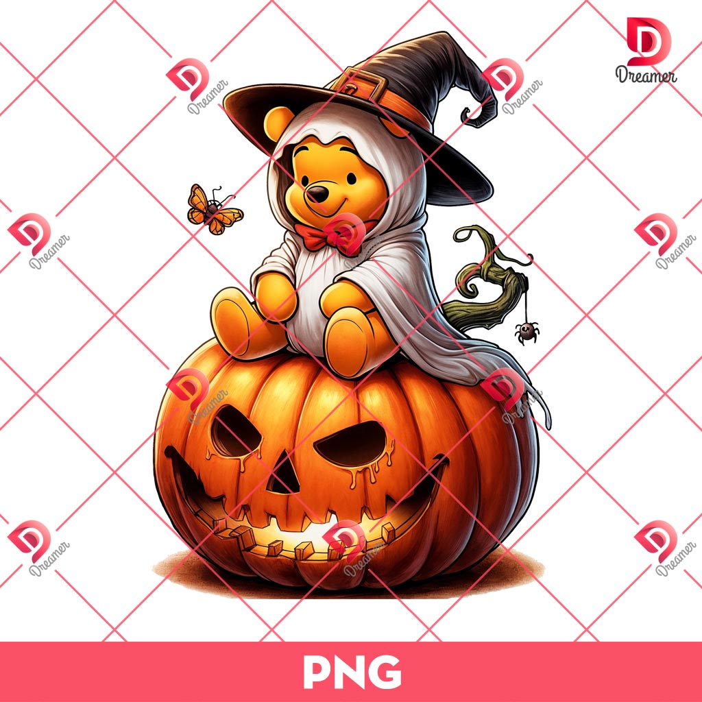 Winnie The Pooh Witch Horror Pumpkin PNG, Disney Halloween PNG, Winnie The Pooh Halloween PNG