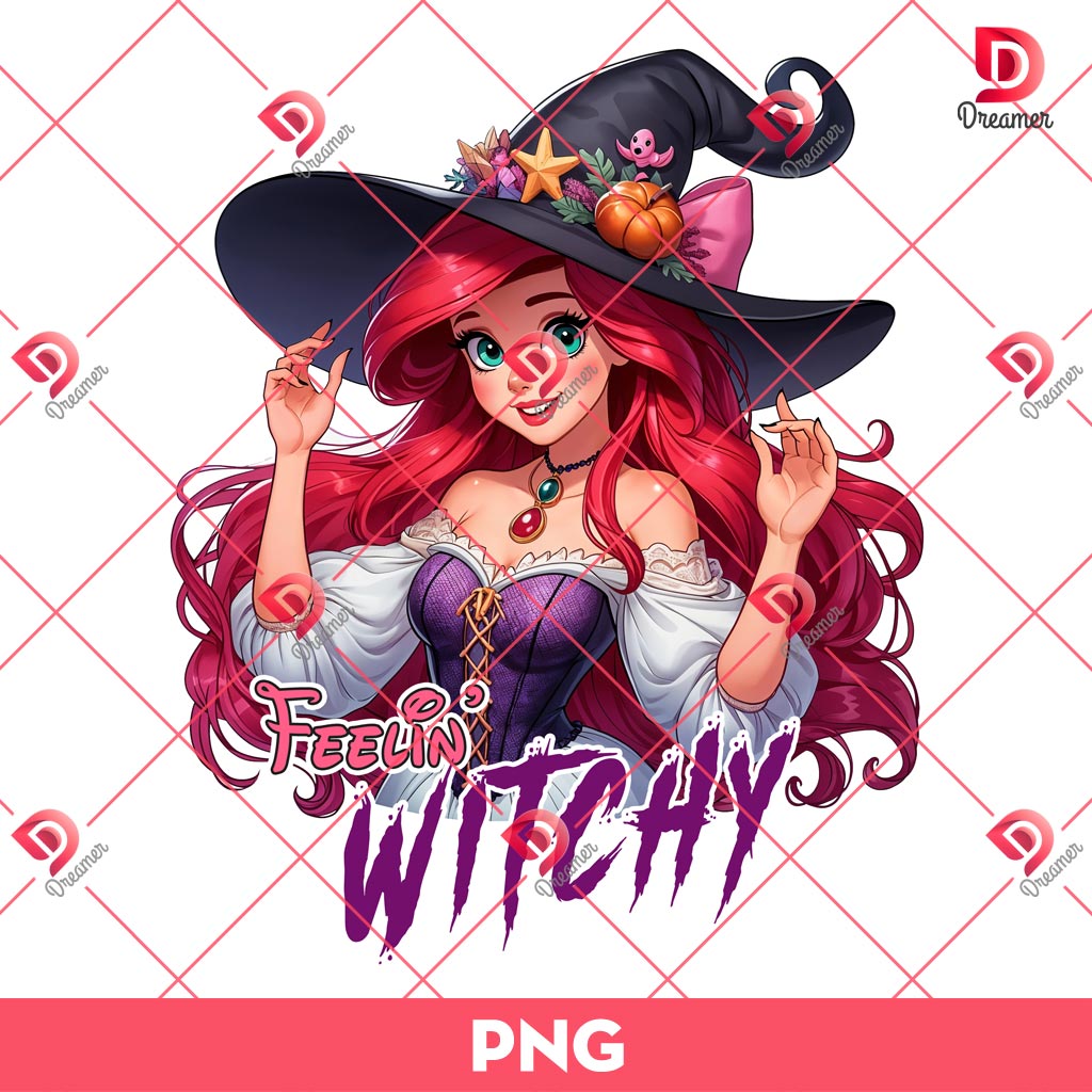 Ariel Princess Feeling Witchy PNG, Halloween Disney Princess PNG