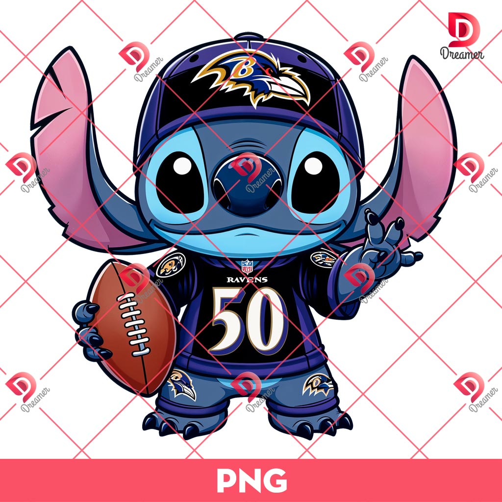 Baltimore Ravens Stitch PNG, Lilo And Stitch NFL Football PNG, Stitch Sport Football Fan PNG