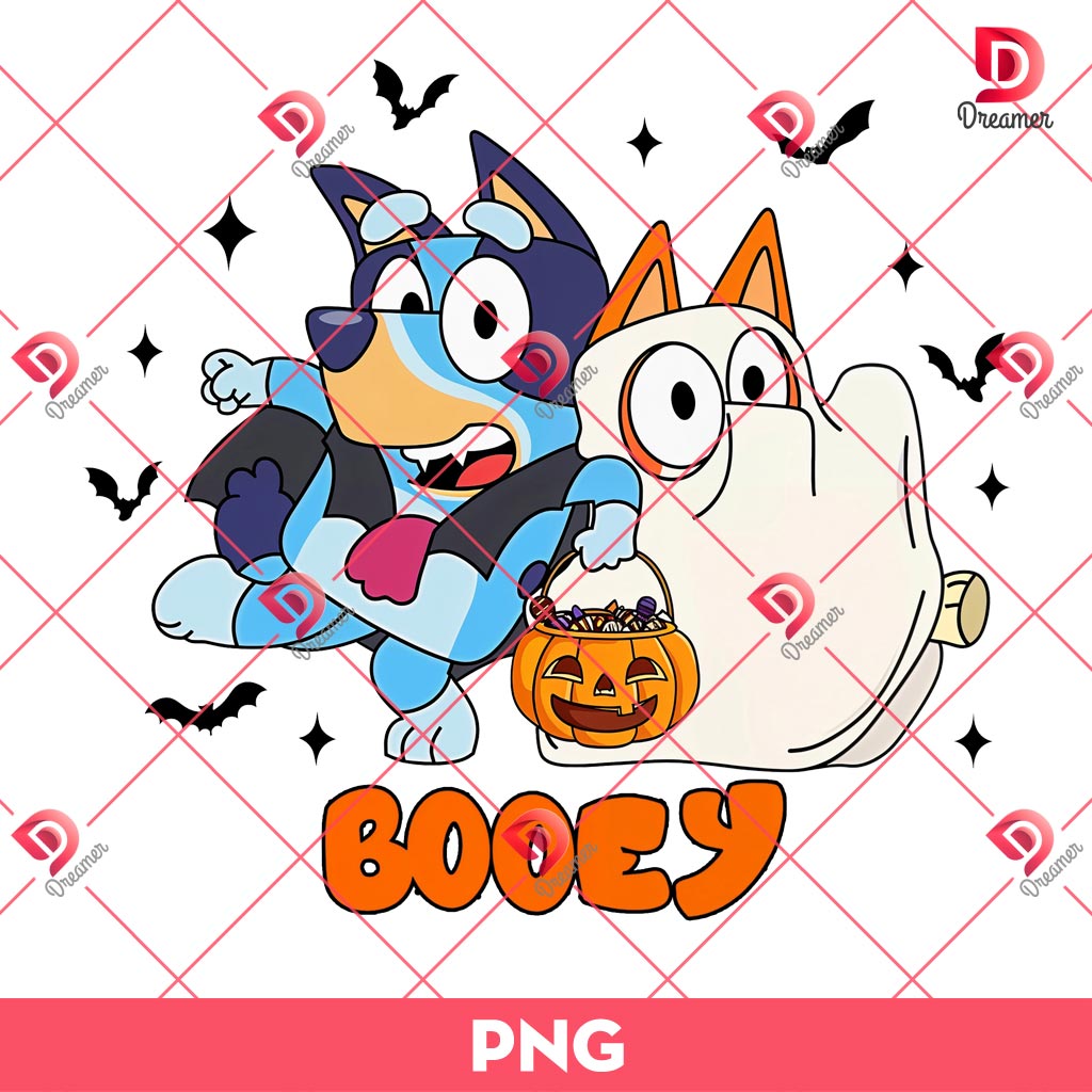 Bluey And Bingo Booey Halloween PNG, Bluey Ghost Halloween PNG