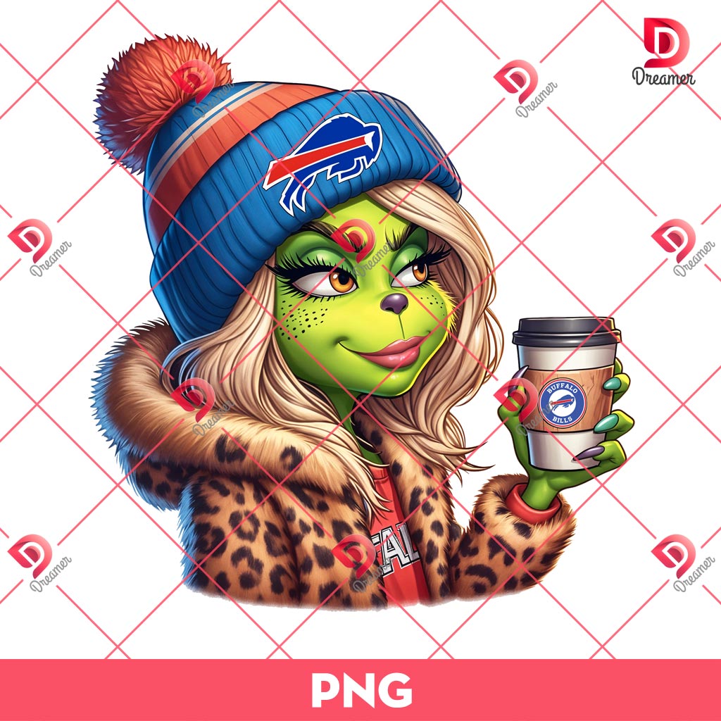 Buffalo Bills Boujee Grinch Girl PNG, Grinch Girl NFL Football PNG, Grinchmas PNG