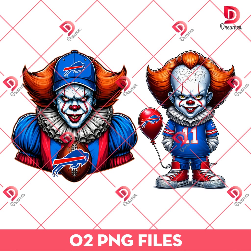 Pennywise Buffalo Bills PNG, Horror Killer NFL Football PNG, Horror Character Halloween Sport PNG