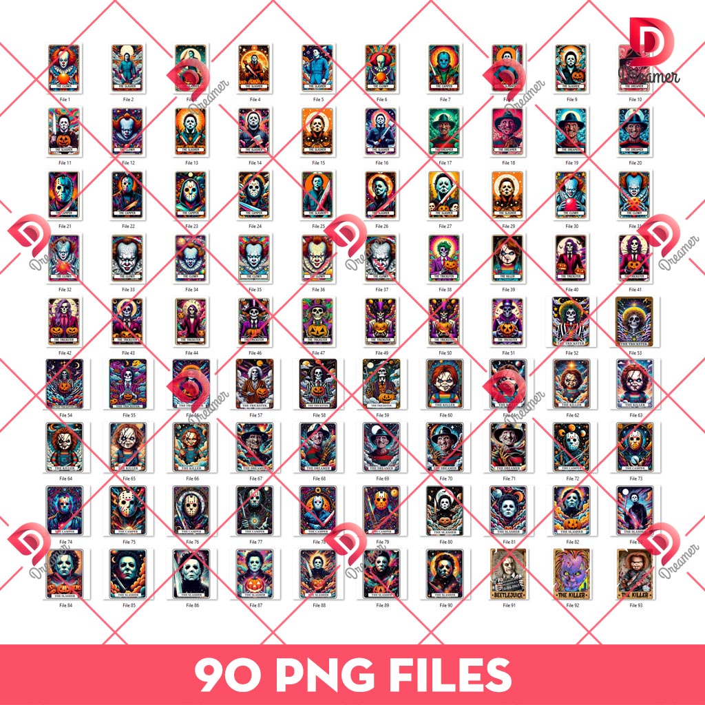 Bundle Horror Killers Tarot Card PNG, Halloween Horror Tarot Card PNG Bundle