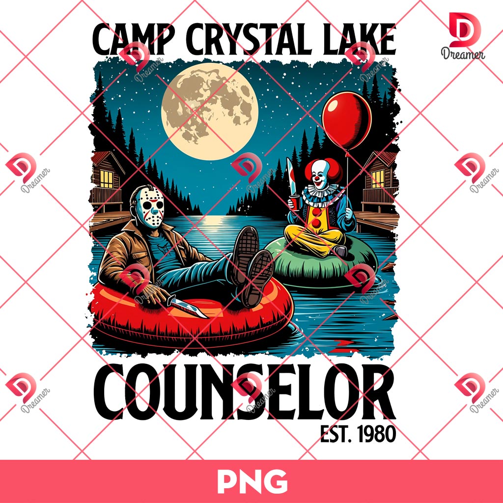 Camp Crystal Lake Counselor EST 1980 PNG, Horror Killers Halloween PNG, Jason Voorhees And Pennywise PNG