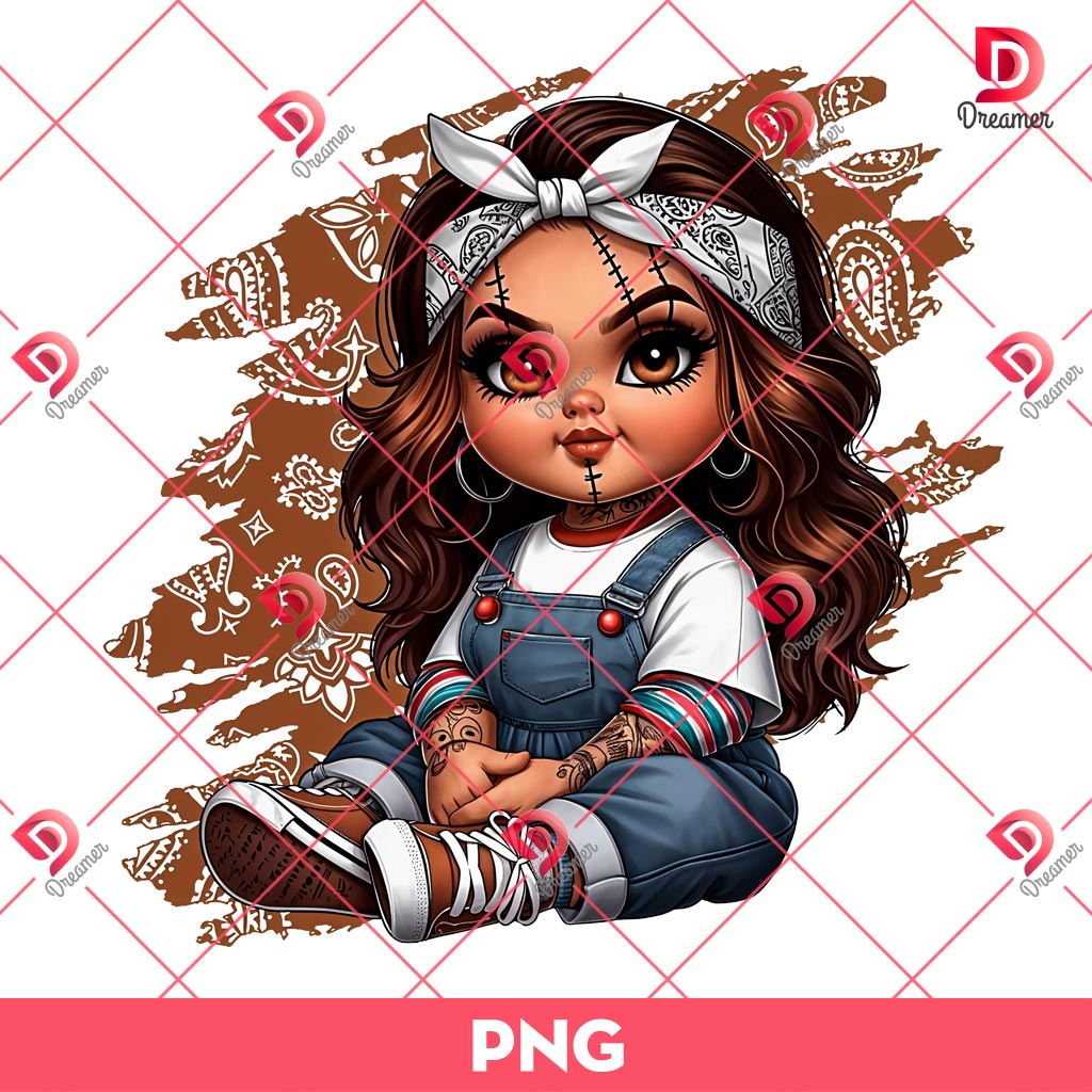 Chicana Horror Chucky PNG, Chicana Halloween Horror Killers PNG