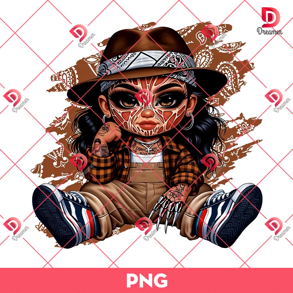 Chicana Horror Freddy Krueger PNG, Chicana Halloween Horror Killers PNG