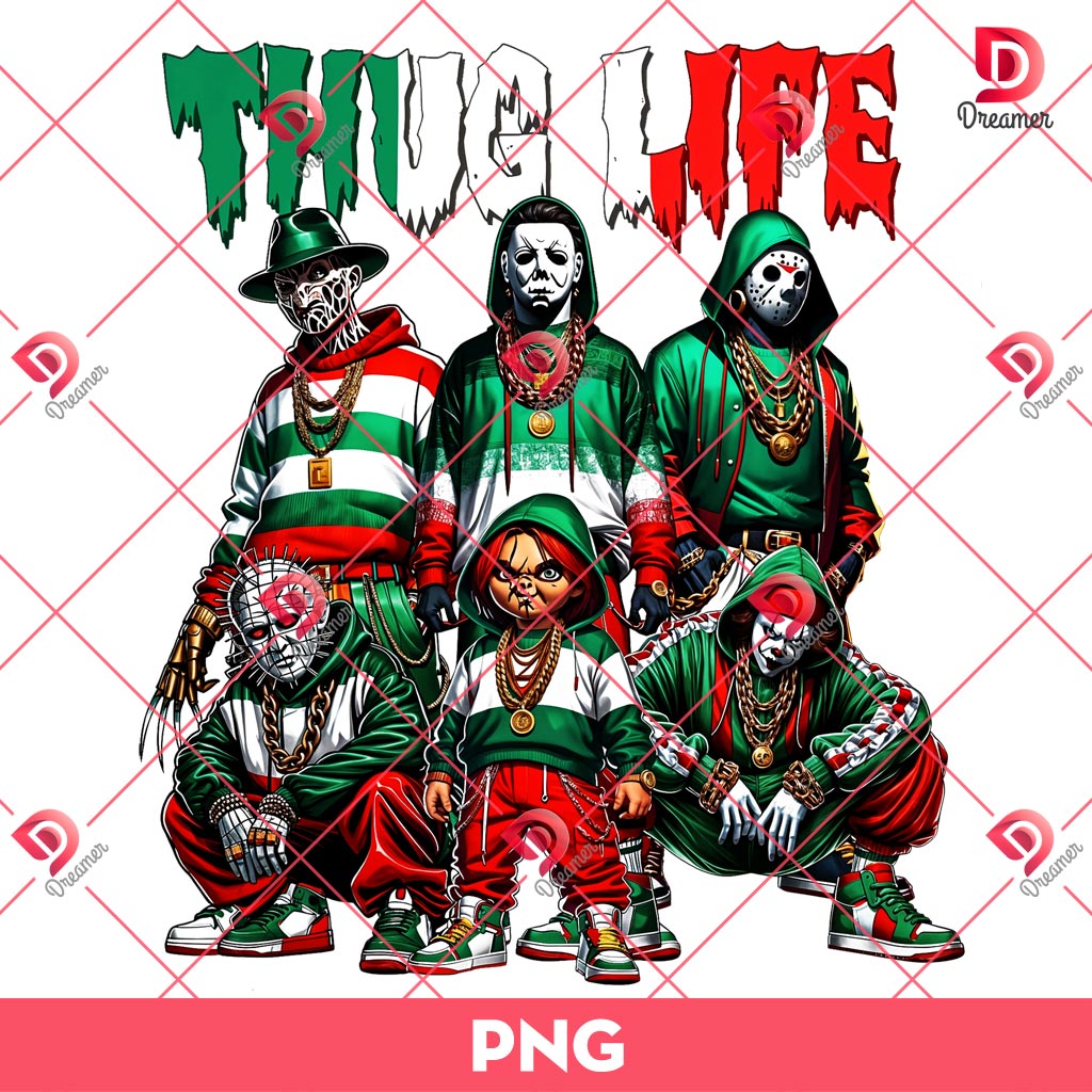 Chicano Thug Life Horror Characters PNG, Mexican Thug Life PNG, Horror Killers Halloween PNG