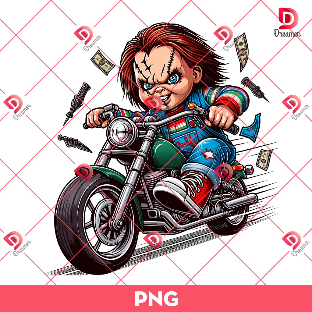Chucky Ride A Motobike PNG, Horror Killer PNG, Scary Movie Halloween PNG
