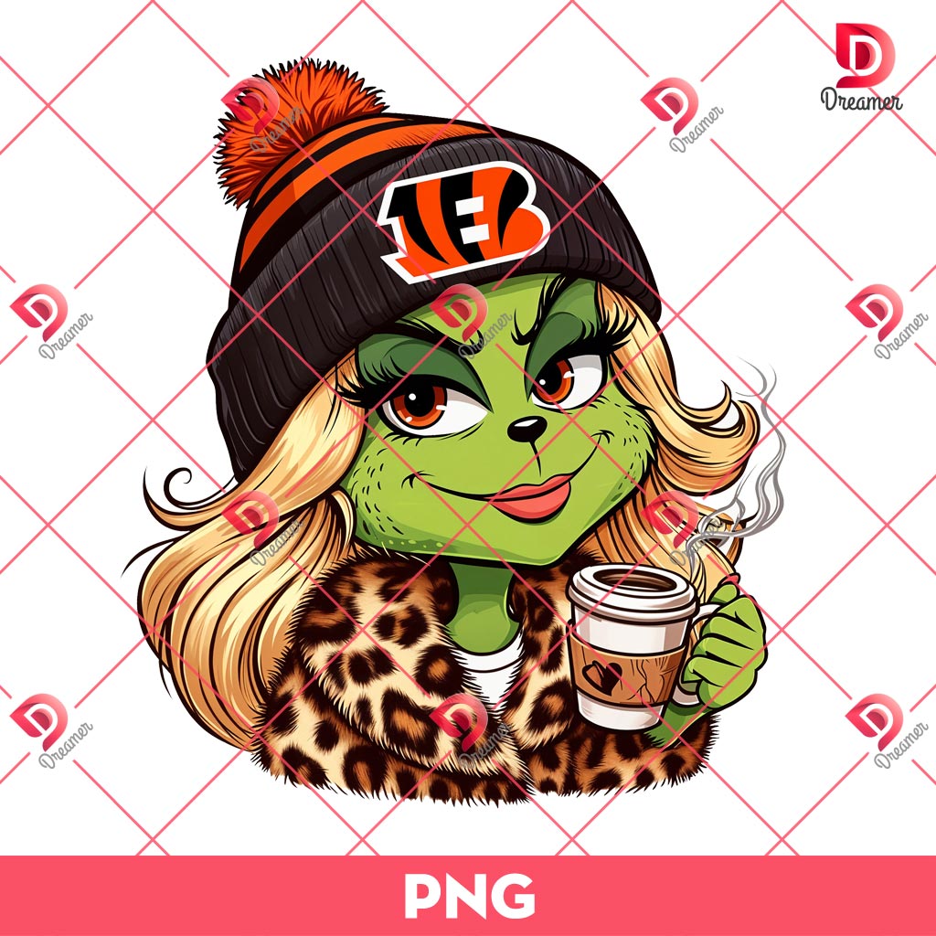 Cincinnati Bengals Boujee Grinch Girl PNG, Grinch Girl NFL Football PNG, Grinchmas PNG