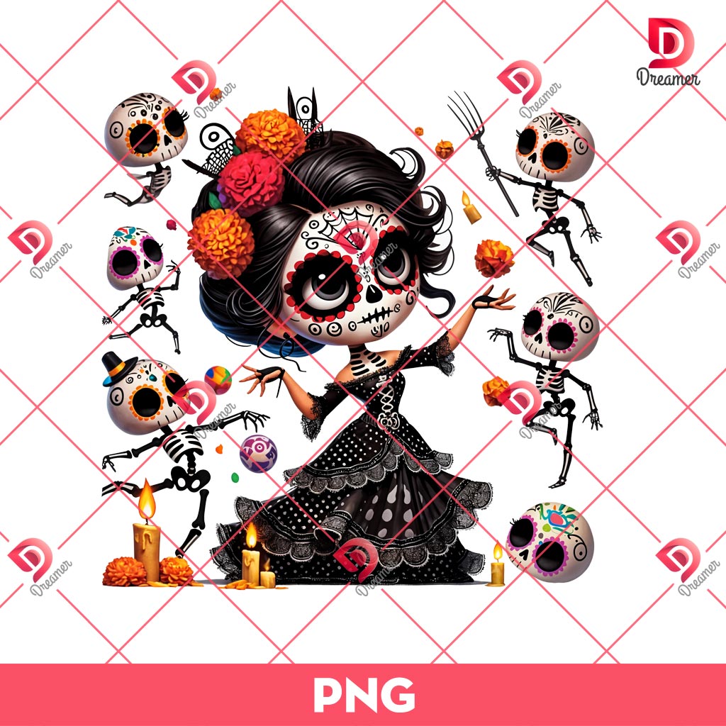 Dancing Catrina PNG, Chicana Halloween PNG