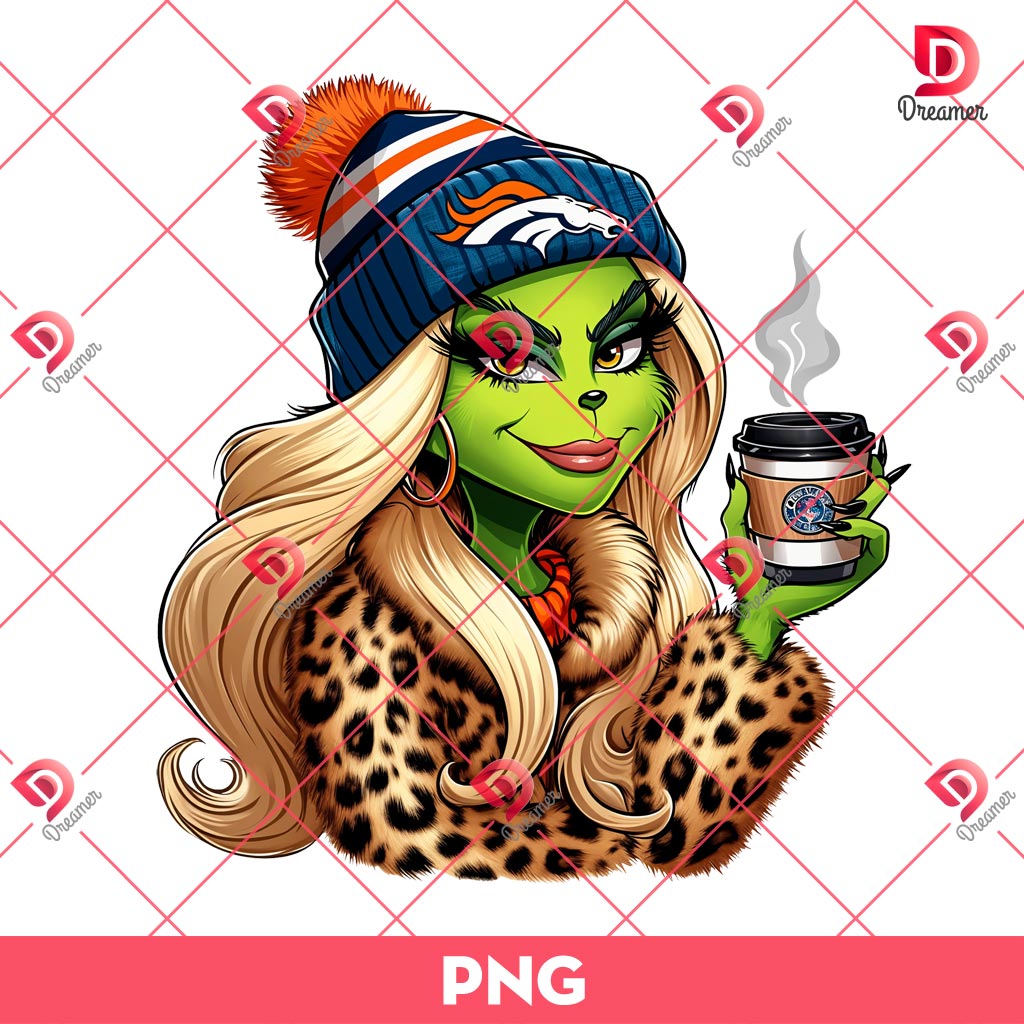 Denver Broncos Boujee Grinch Girl PNG, Grinch Girl NFL Football PNG, Grinchmas PNG
