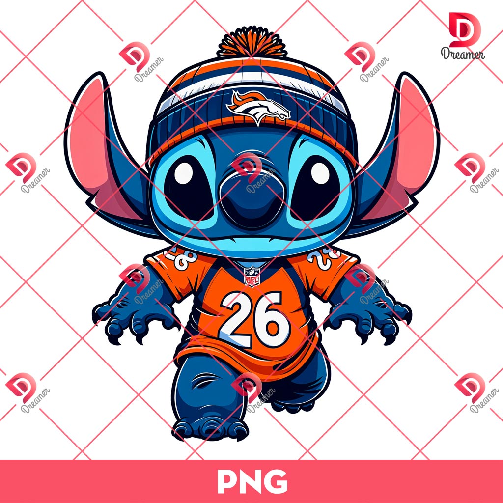 Denver Broncos Stitch PNG, Stitch Broncos Football Fan PNG