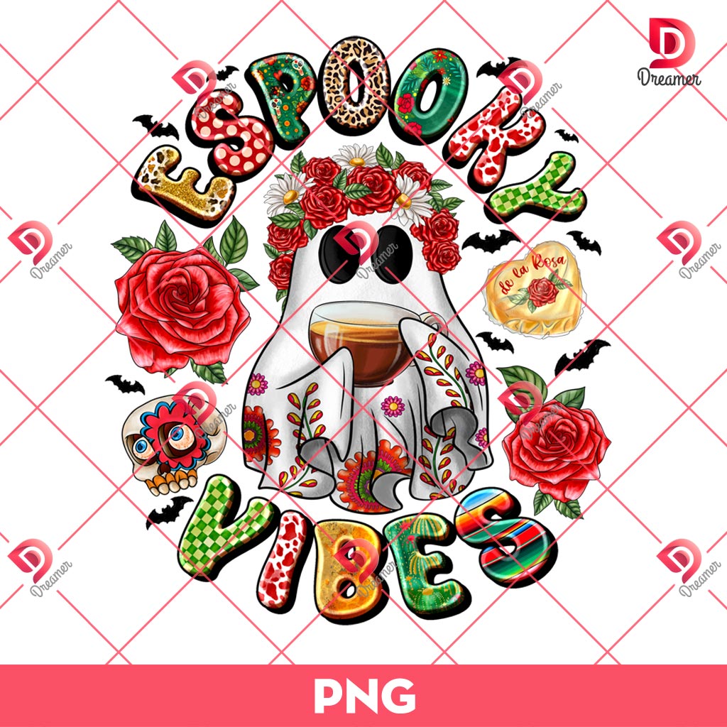 Espooky Vibes PNG, Halloween Cute Ghost Spooky Vibes PNG