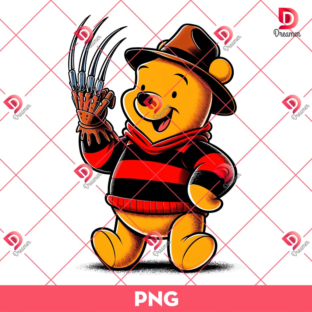 Freddy Krueger Winnie The Pooh PNG, Horror Disney Characters PNG, Halloween Pooh PNG
