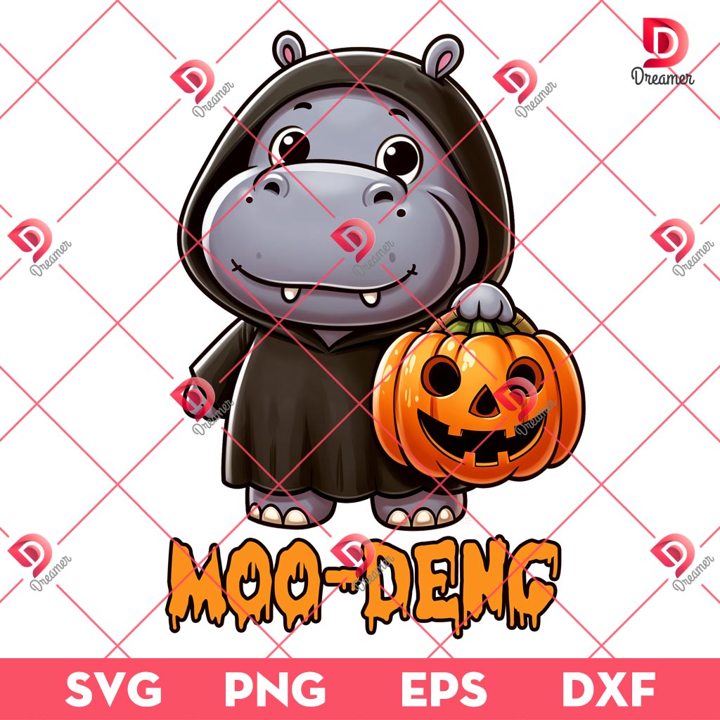 Funny Halloween Moo Deng Baby Hippo PNG, Moo Deng Halloween PNG