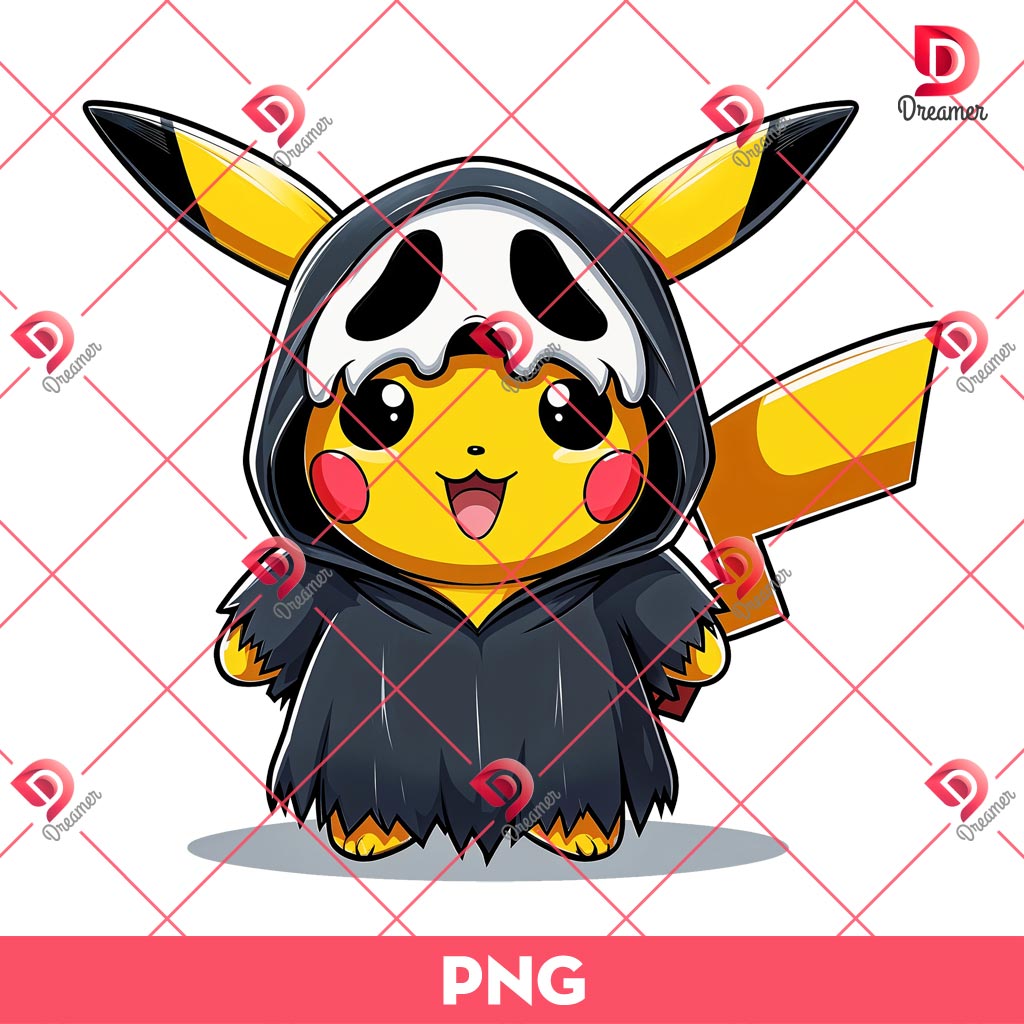 Ghostface Pikachu PNG, Pokemon Pikachu Horror Halloween PNG