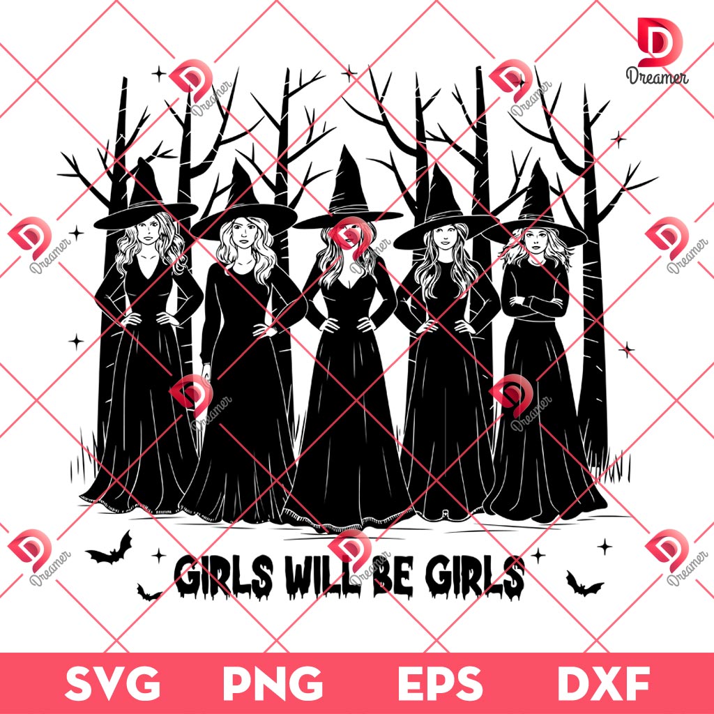 Girls Will Be Girls SVG PNG, Witches Halloween SVG PNG EPS DXF