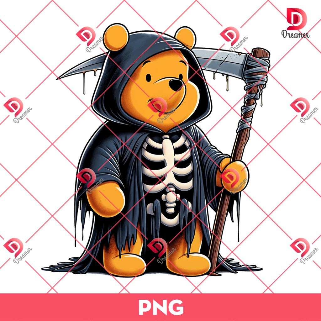 Grim Reaper Winnie The Pooh PNG, Horror Disney Characters PNG, Halloween Death Pooh PNG