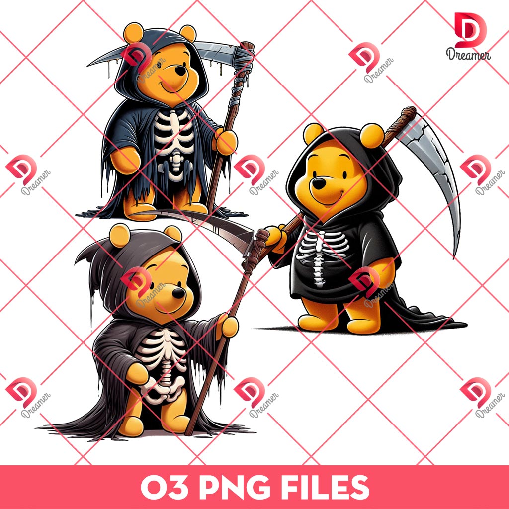 Grim Reaper Winnie The Pooh PNG, Horror Disney Characters PNG, Halloween Death Pooh PNG