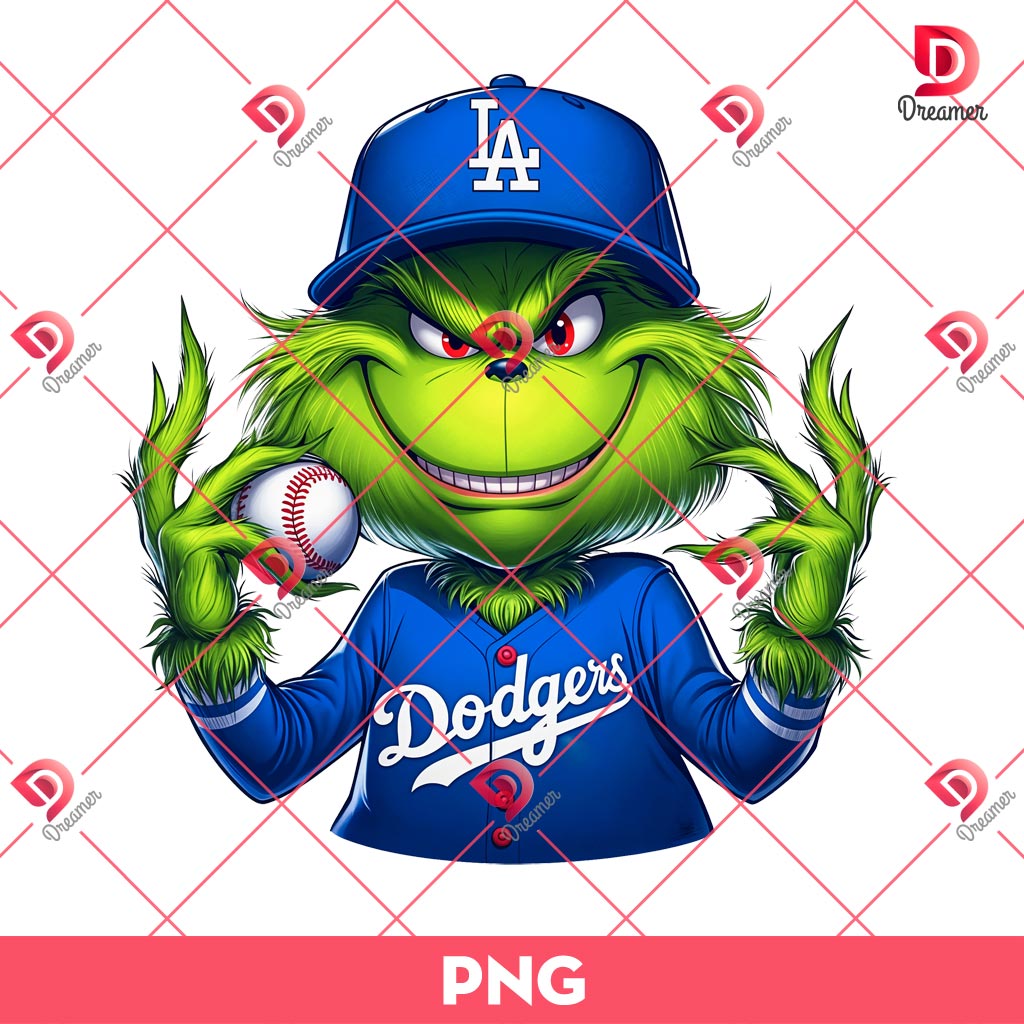 Grinch Dodgers PNG, Grinchmas Los Angeles Dodgers PNG, Grinch MLB Baseball PNG