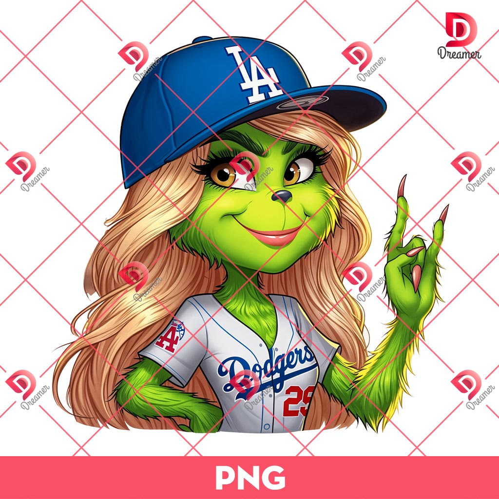 Grinch Girl Los Angeles Dodgers PNG, Grinch Girl MLB Baseball PNG