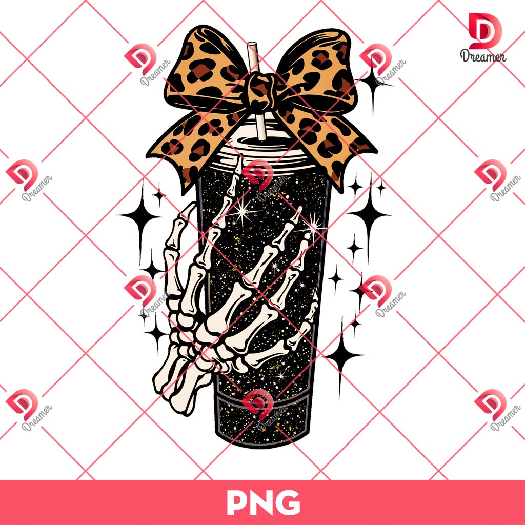 Halloween Coquette Bow Tumbler PNG, Skeleton Hand And Tumbler Halloween PNG