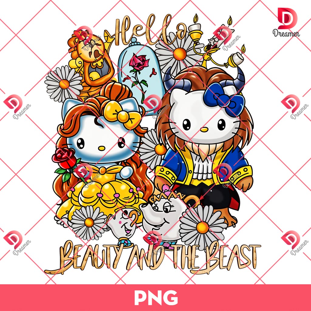 Hello Beauty And The Beast PNG, Hello Kitty Belle Pricess PNG, Disney Princess Kitty PNG