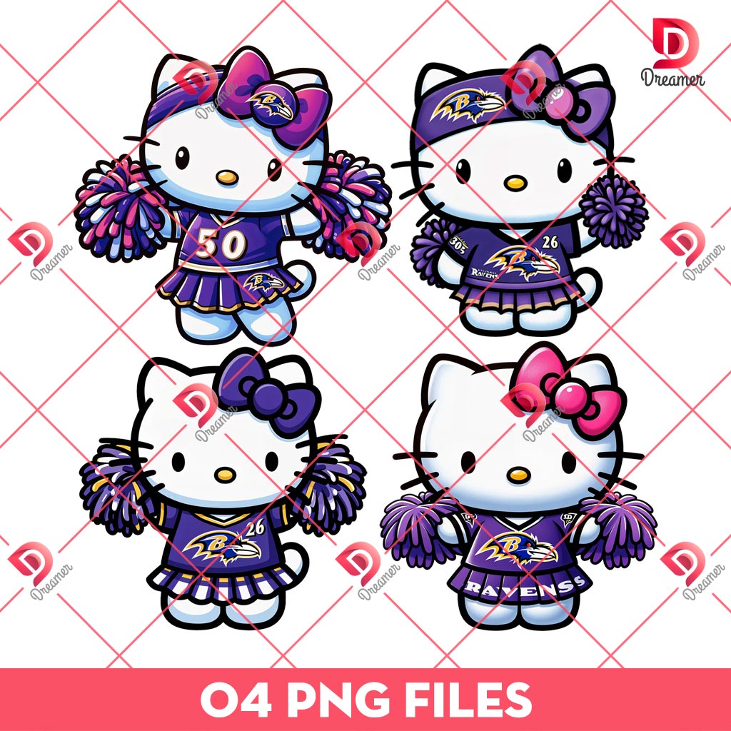 Hello Kitty Baltimore Ravens Football PNG, Hello Kitty Wearing Baltimore Ravens Cheerleading Outfit PNG