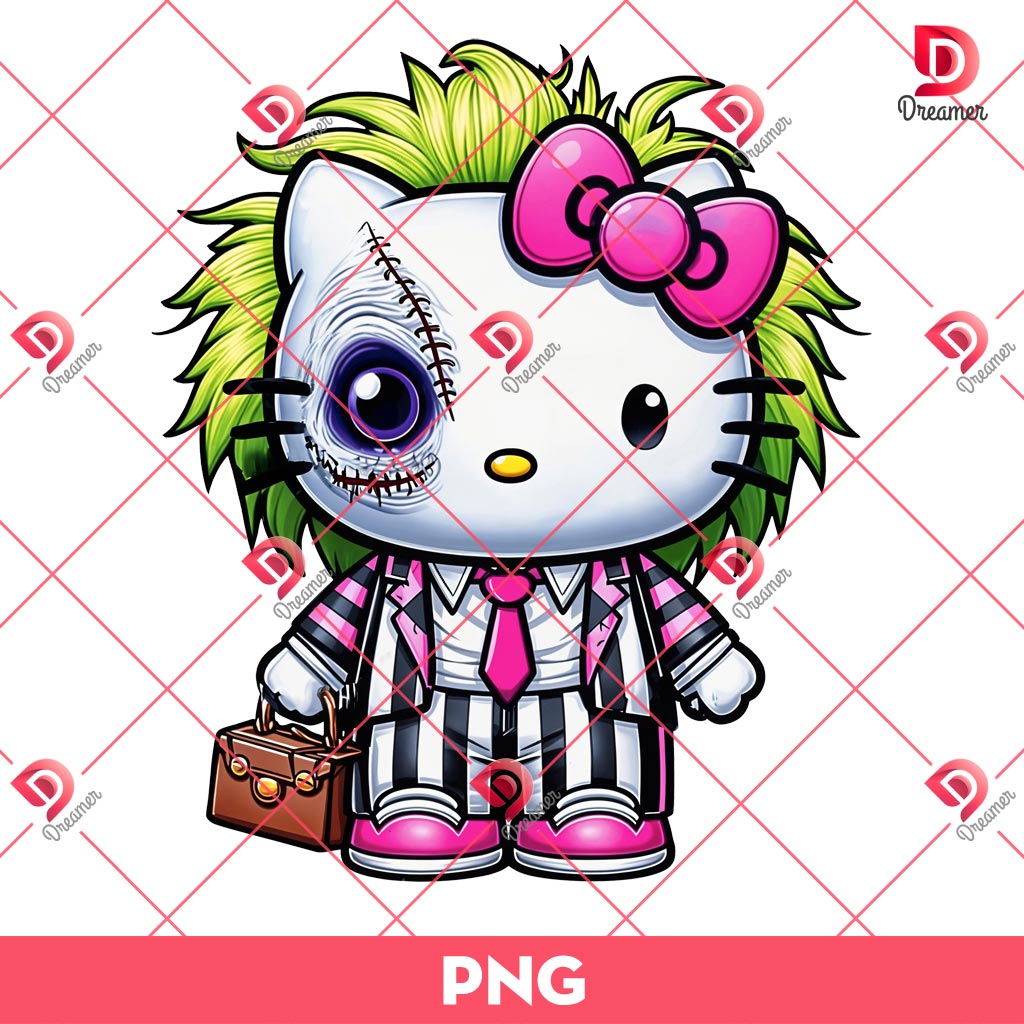 Hello Kitty Beetlejuice PNG, Horror Character Hello Kitty PNG, Hello Kitty Halloween PNG