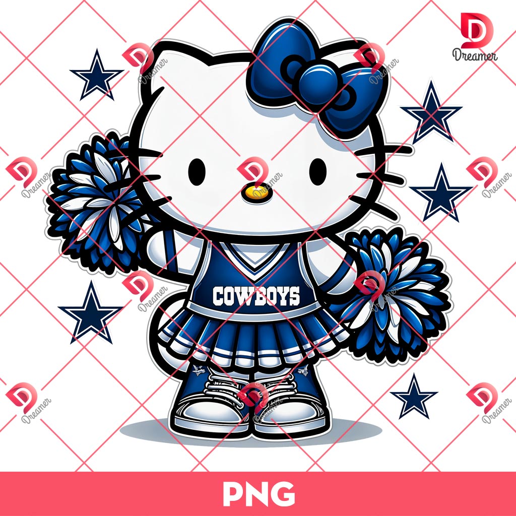 Hello Kitty Dallas Cowboys Football PNG, Hello Kitty Wearing Dallas Cowboys Cheerleading Outfit PNG