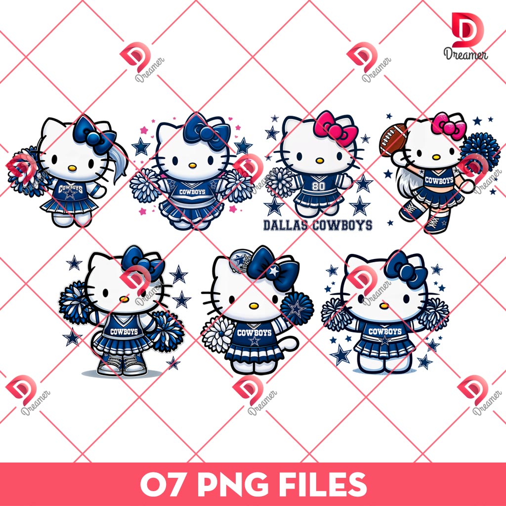 Hello Kitty Dallas Cowboys Football PNG, Hello Kitty Wearing Dallas Cowboys Cheerleading Outfit PNG
