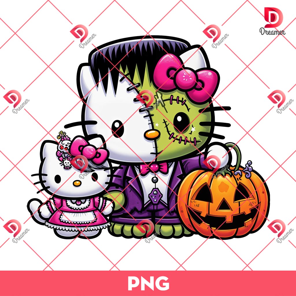 Hello Kitty Frankenstein Halloween PNG, Cute Kitty Halloween PNG