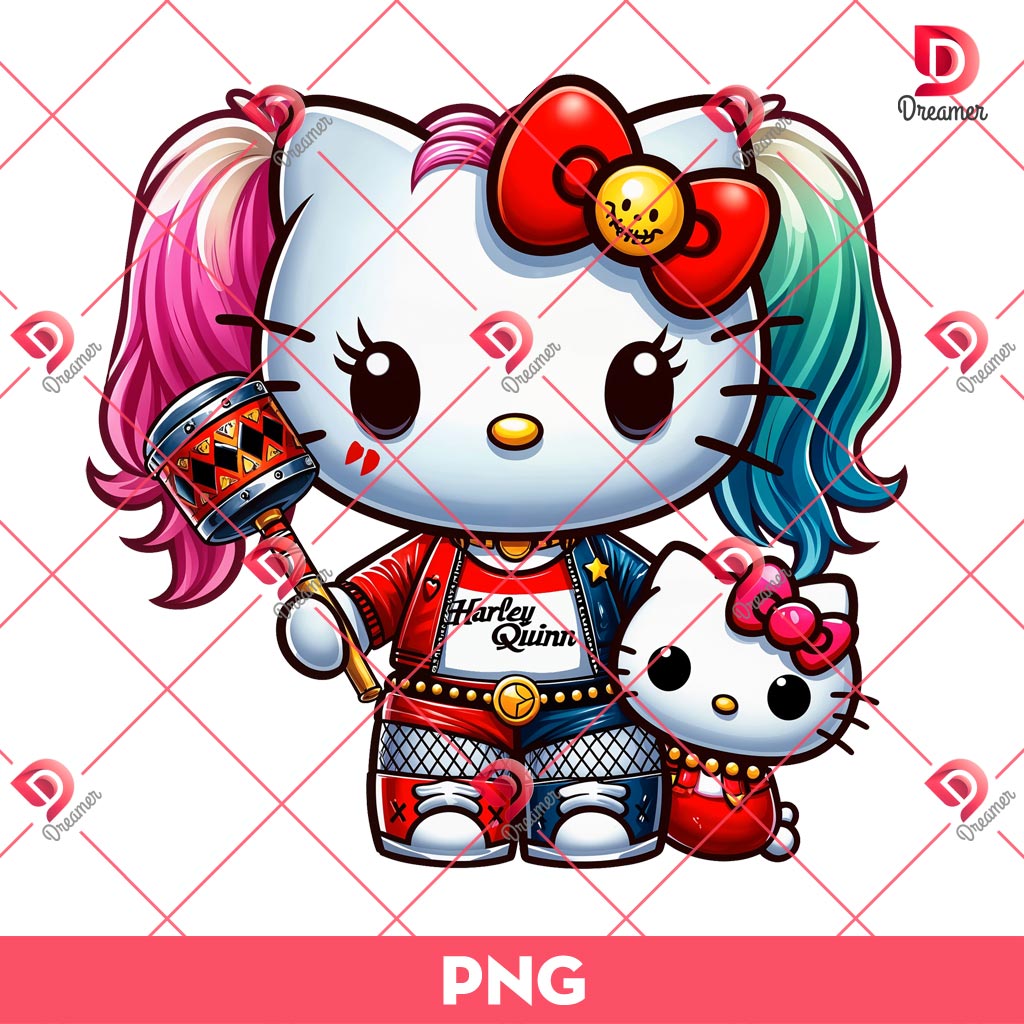 Hello Kitty Harley Quinn PNG, Horror Character Halloween PNG