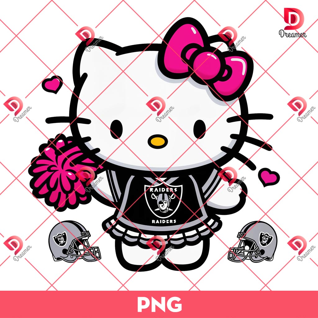 Hello Kitty Las Vegas Raiders Football PNG, Hello Kitty Wearing Raiders Cheerleading Outfit PNG