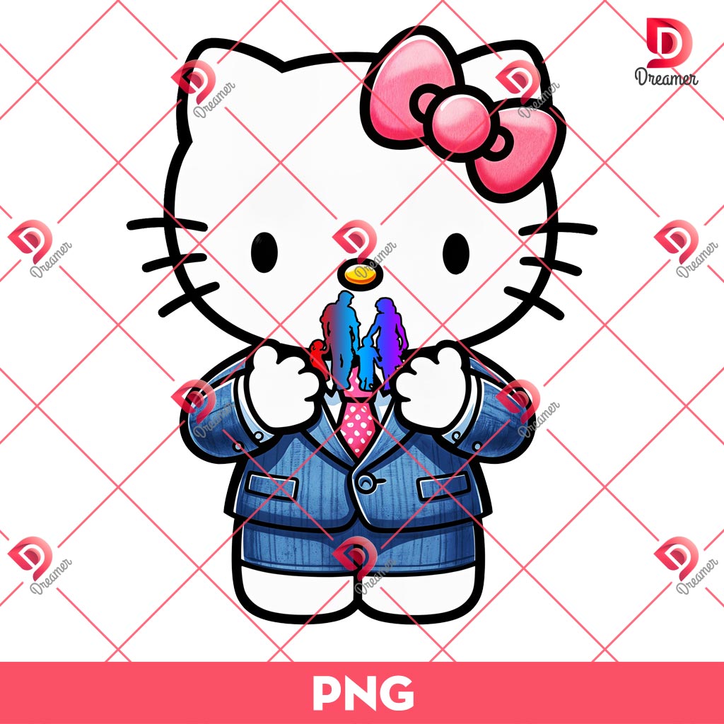 Hello Kitty Smiling Social Worker PNG, HK Social Worker Hold Family Model PNG