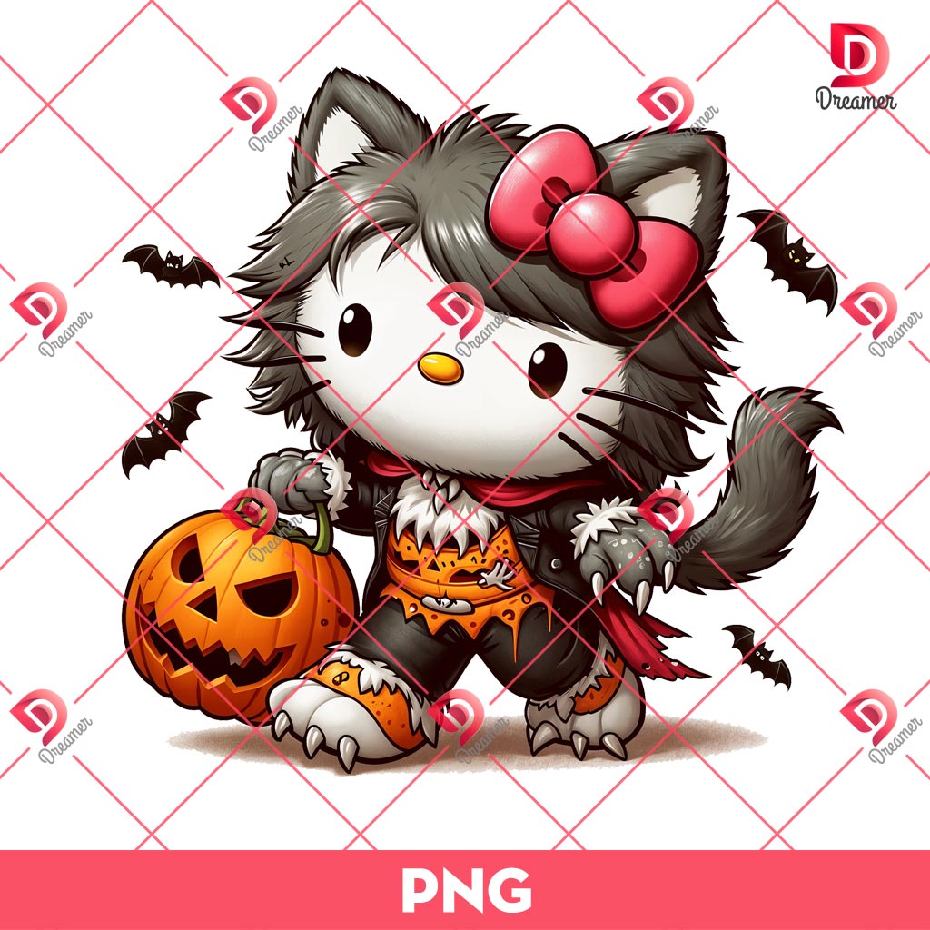 Hello Kitty Werewolf PNG, Horror Kitty Halloween PNG, Hello Kitty Trick Or Treat PNG